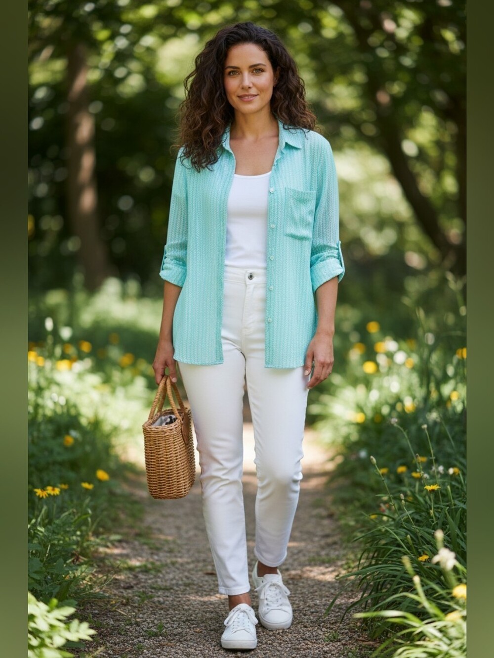Fresh Produce Turquoise Button-Front Shirt - Casual Lightweight Top Sz Large